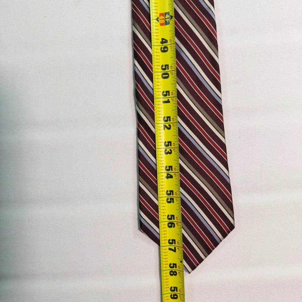 Insignia Mens Silk Necktie Burgundy Red Tan Blue Striped Formal Business Tie